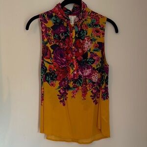 Anthropologie Graphic Blouse with Mandarin Collar
